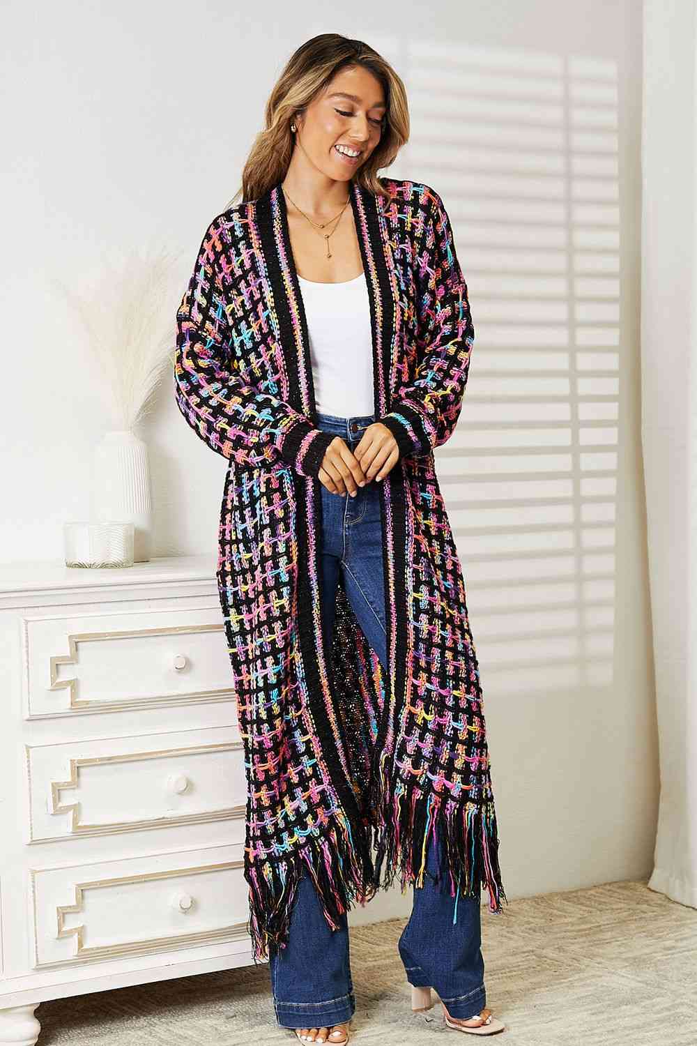 Different Galaxies Fringe Trim Cardigan (S-3X)