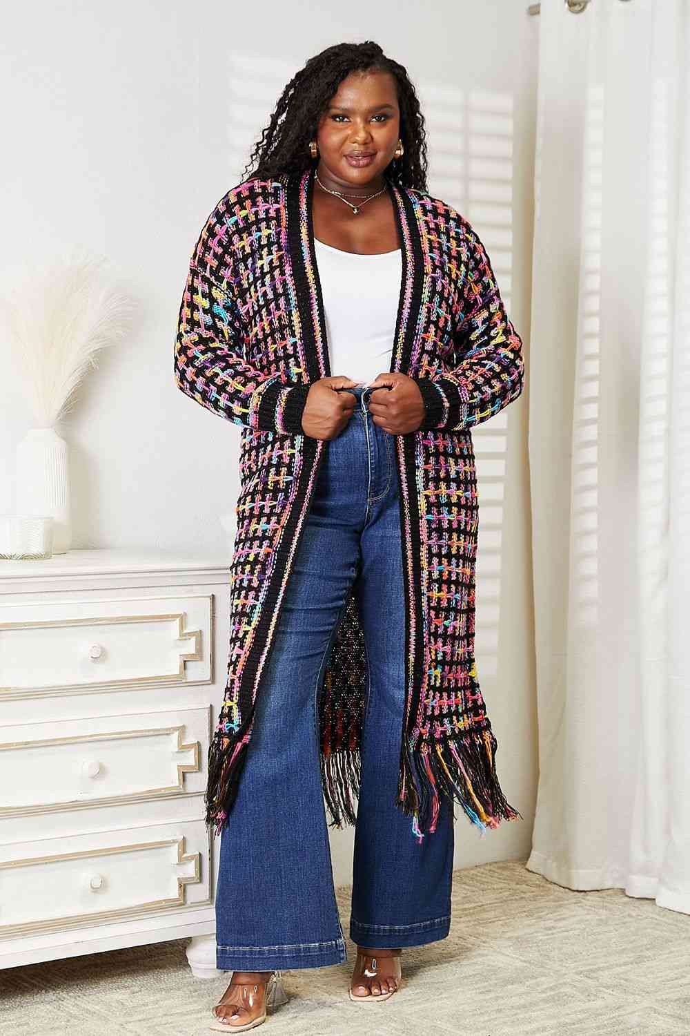 Different Galaxies Fringe Trim Cardigan (S-3X)