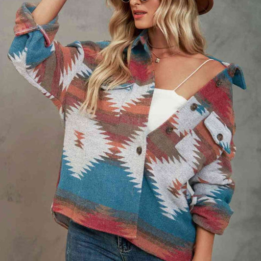 Xochitl Oversize Woven Aztec Shirt Jacket (S-2X)