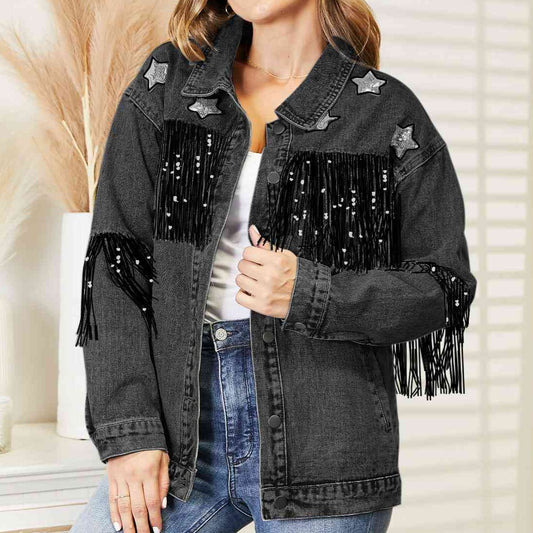 SHANIA Star Fringe Denim Jacket (S-XL)