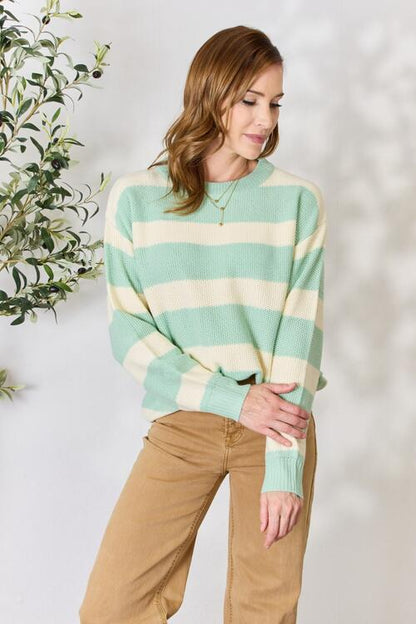 Pastel Striped Crewneck Sweater (S-3X)