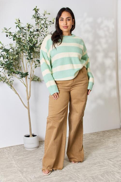 Pastel Striped Crewneck Sweater (S-3X)