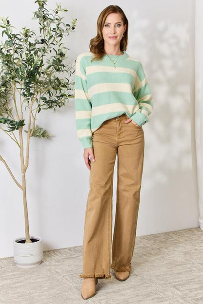 Pastel Striped Crewneck Sweater (S-3X)