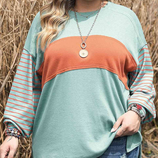 MORGAN Color Block Long Sleeve T-Shirt (1X-3X)