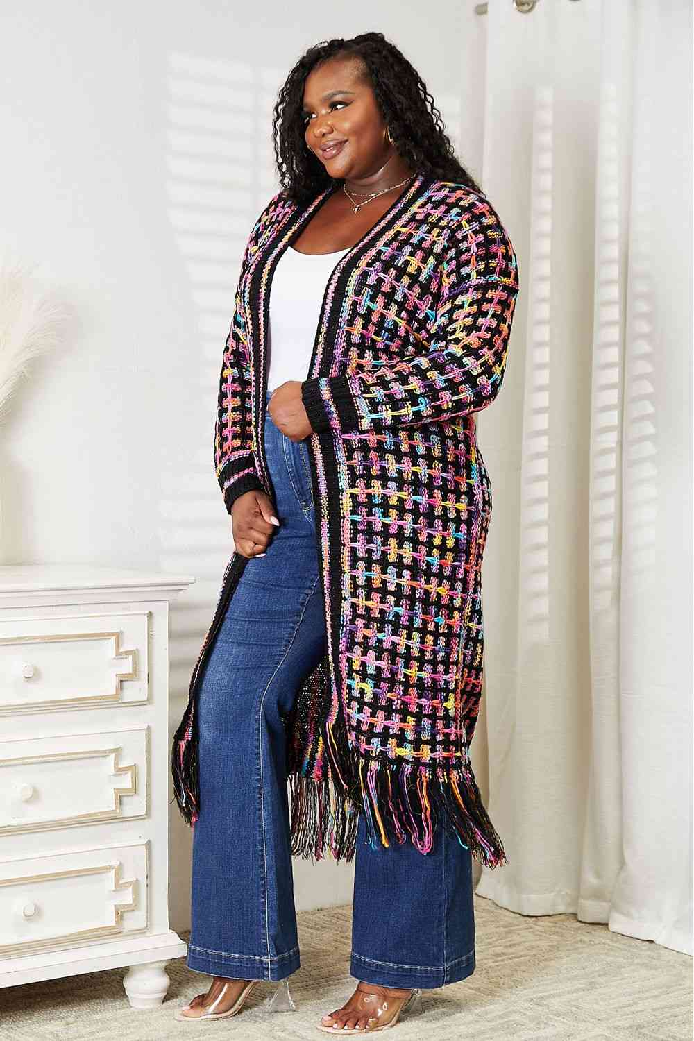 Different Galaxies Fringe Trim Cardigan (S-3X)