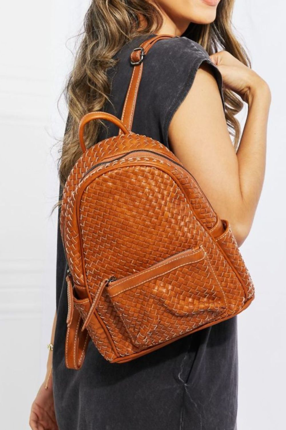 Faux Leather Woven Backpack