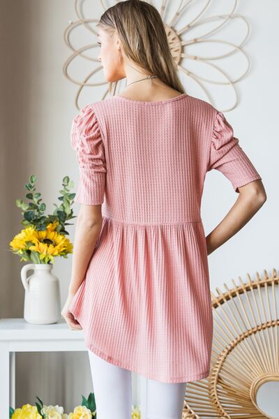 Waffle Knit Babydoll Top (S-3X)